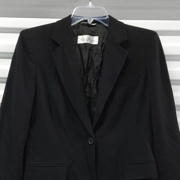 MaxMara Blazer Jacket Women Size 6 Black 100% Wool Button Front Office Corpcore - Picture 6 of 14